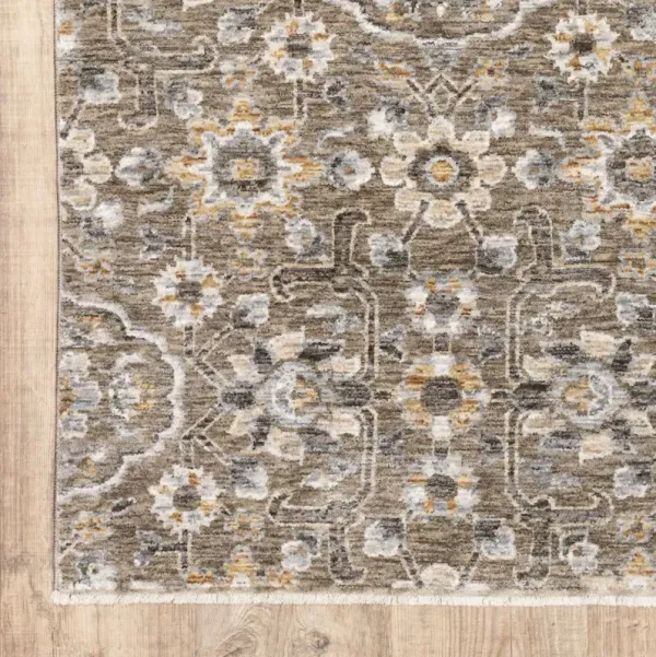 5' x 8' Floral Power Loom Stain Resistant Area Rug With Fringe - Gray And Tan