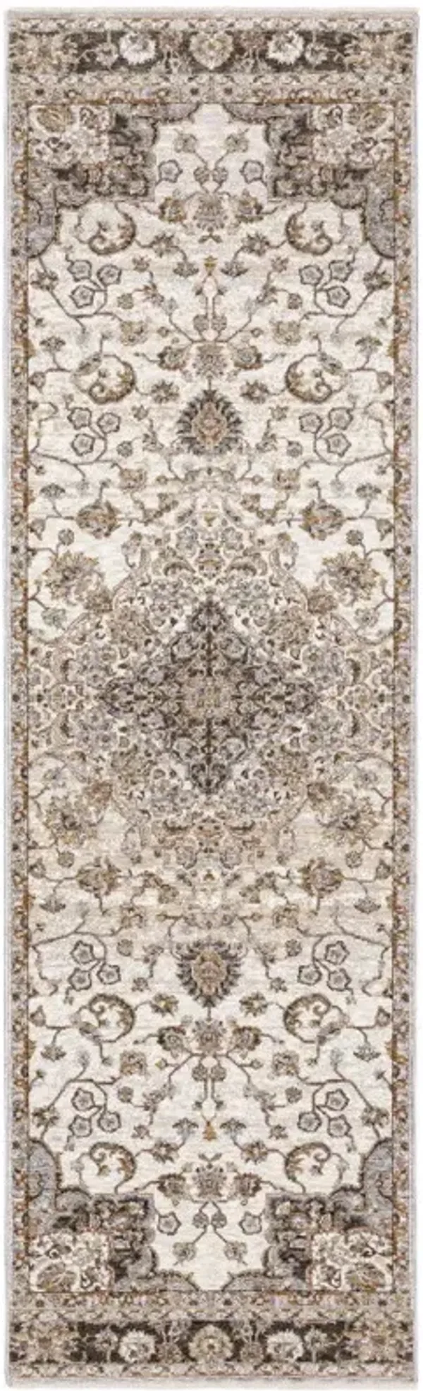 2' x 8' Oriental Power Loom Stain Resistant Runner Rug With Fringe - Ivory And Blue