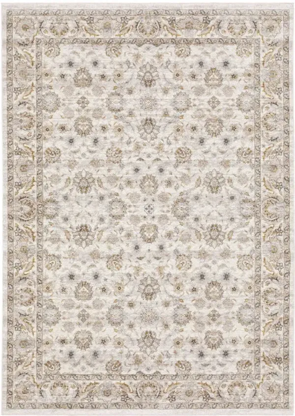 7.9' x 11.2' Oriental Power Loom Stain Resistant Area Rug With Fringe - Ivory And Grey