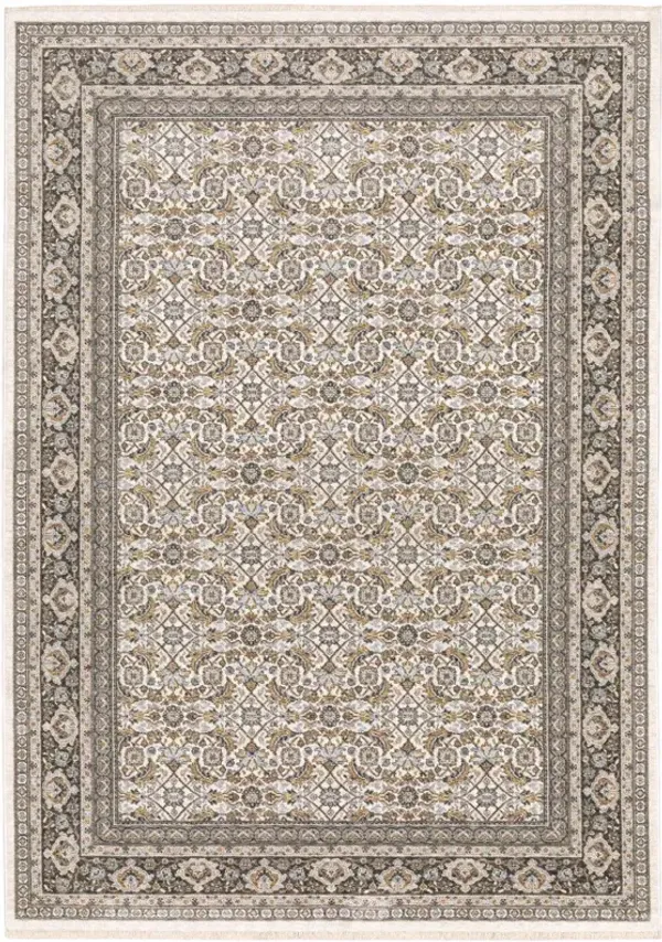 5' x 8' Oriental Power Loom Stain Resistant Area Rug With Fringe - Ivory And Gray