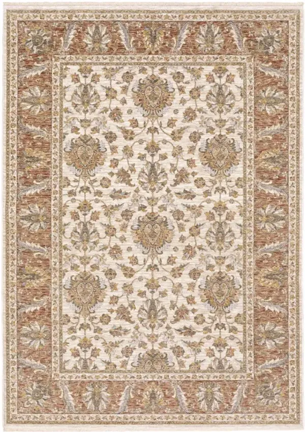 2' x 3' Oriental Power Loom Stain Resistant Area Rug With Fringe - Rust And Ivory