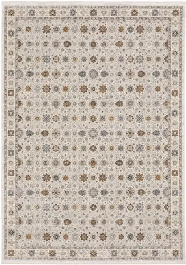 8' x 11' Oriental Power Loom Stain Resistant Area Rug With Fringe - Ivory And Gold