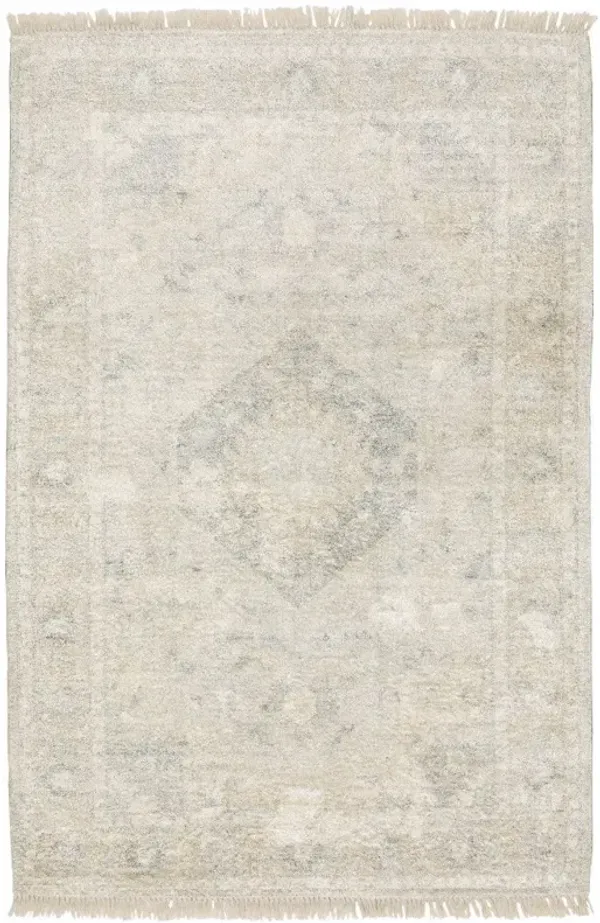 10' x 13' Oriental Hand Loomed Stain Resistant Area Rug With Fringe - Beige And Gray