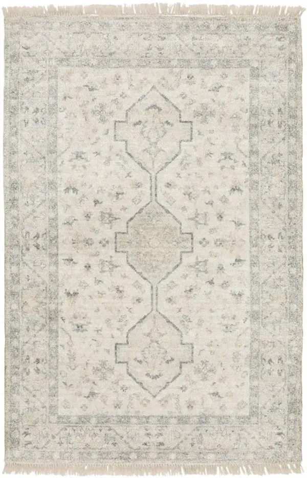 10' x 13' Oriental Hand Loomed Stain Resistant Area Rug With Fringe - Beige And Charcoal
