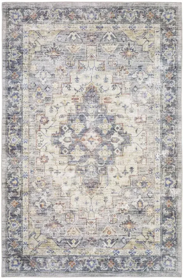 8' x 10' Oriental Power Loom Stain Resistant Area Rug - Blue Gold Gray Orange Yellow And Purple