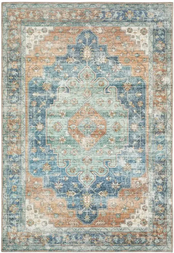 5' x 7' Oriental Power Loom Stain Resistant Area Rug - Orange Blue Teal Green And Beige
