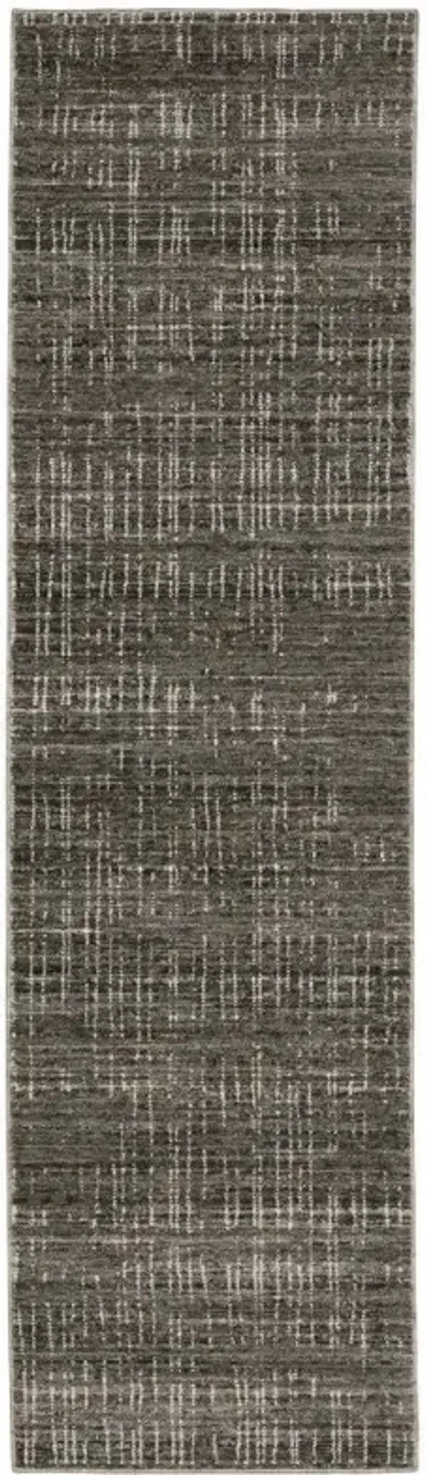 2' x 8' Abstract Power Loom Stain Resistant Runner Rug - Charcoal Gray Gray Ivory Tan And Brown