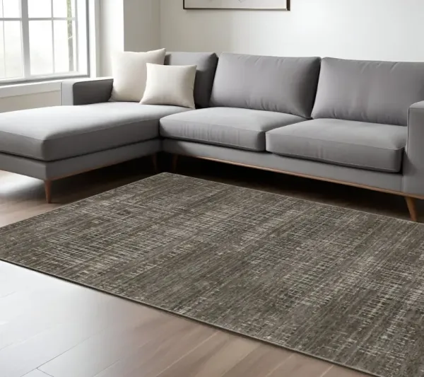 6' x 9' Abstract Power Loom Stain Resistant Area Rug - Charcoal Gray Gray Ivory Tan And Brown