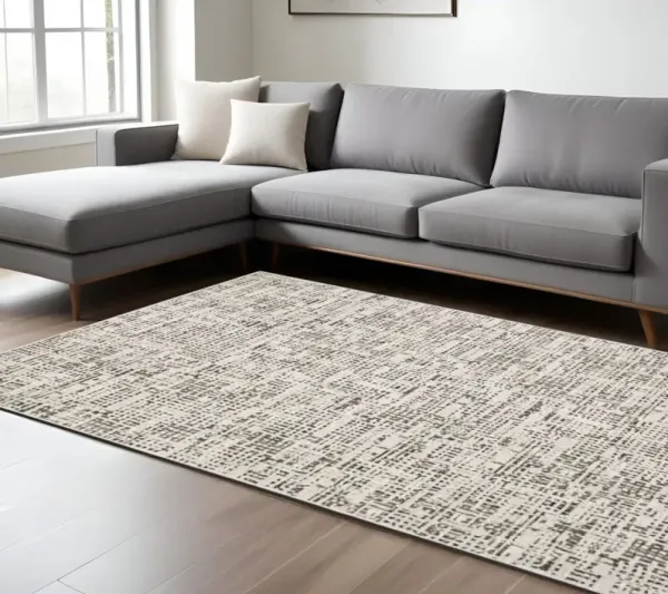 6' x 9' Abstract Power Loom Stain Resistant Area Rug - Ivory Gray Charcoal Brown And Beige
