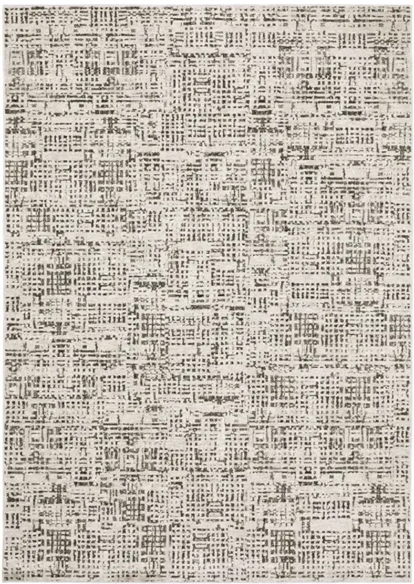 8' x 11' Abstract Power Loom Stain Resistant Area Rug - Ivory Gray Charcoal Brown And Beige