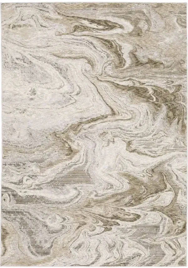 3' x 5' Abstract Power Loom Stain Resistant Area Rug - Ivory Tan Beige Gray And Brown