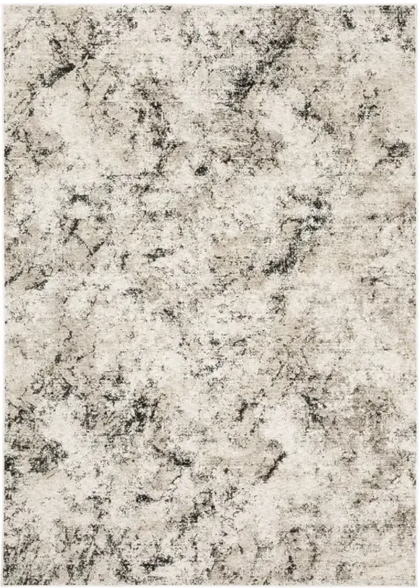 10' x 13' Abstract Power Loom Stain Resistant Area Rug - Ivory Gray Black Beige And Tan