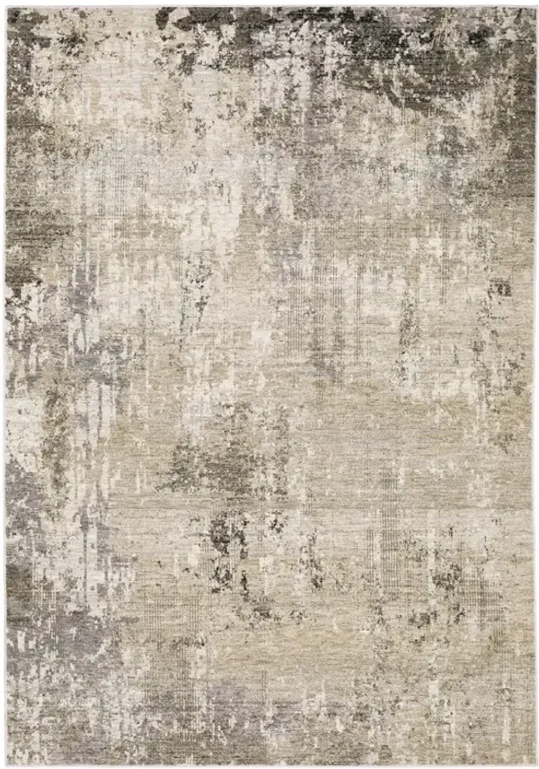 3' x 5' Abstract Power Loom Stain Resistant Polyester Area Rug - Beige Gray Ivory Tan And Brown