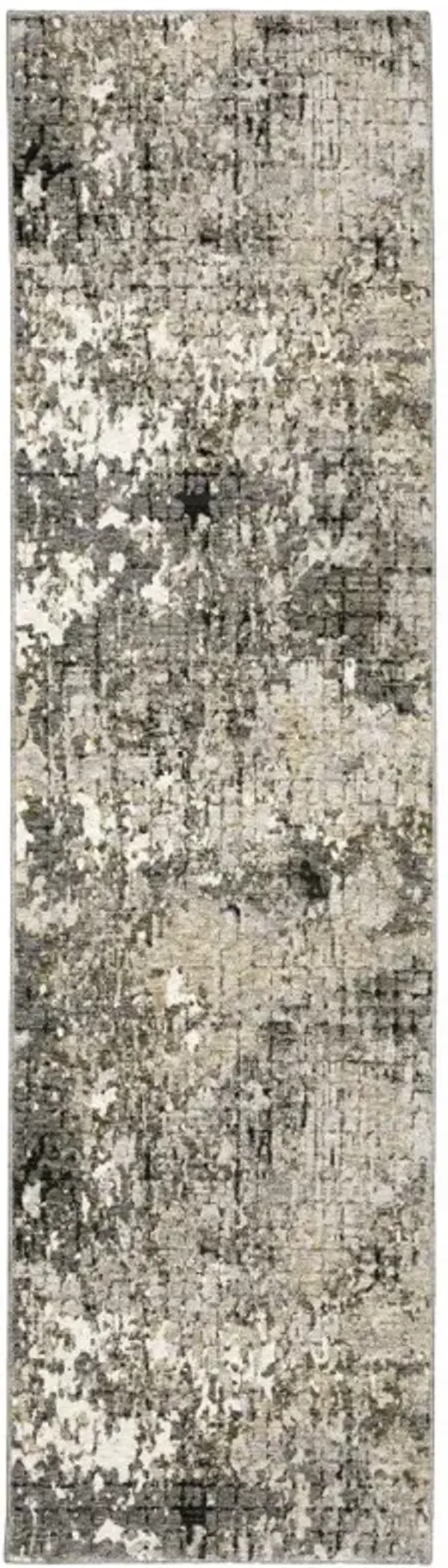 2.2' x 7.7' Abstract Power Loom Stain Resistant Runner Rug - Grey Ivory Beige Charcoal Black Tan And Brown