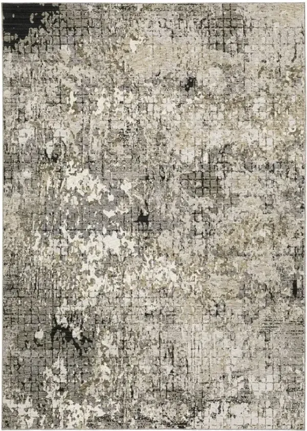 5.3' x 7.7' Abstract Power Loom Stain Resistant Area Rug - Grey Ivory Beige Charcoal Black Tan And Brown