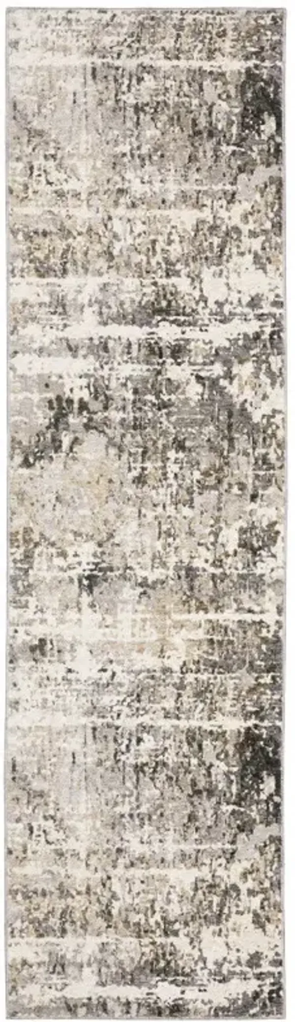 2' x 8' Abstract Power Loom Stain Resistant Runner Rug - Gray Ivory Beige Charcoal Black Tan And Brown