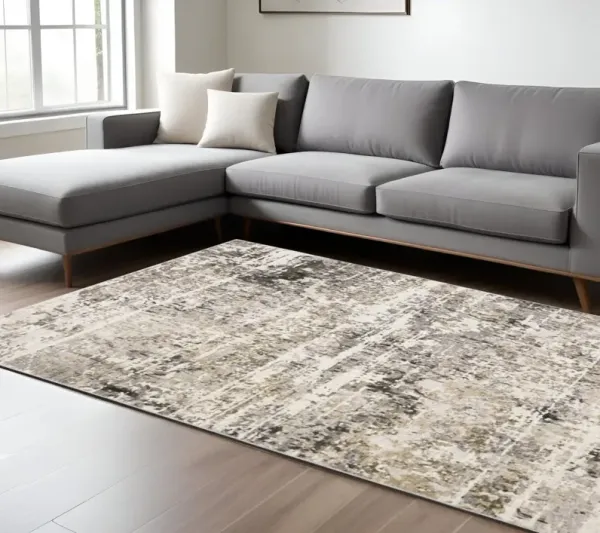 6' x 9' Abstract Power Loom Stain Resistant Area Rug - Gray Ivory Beige Charcoal Black Tan And Brown
