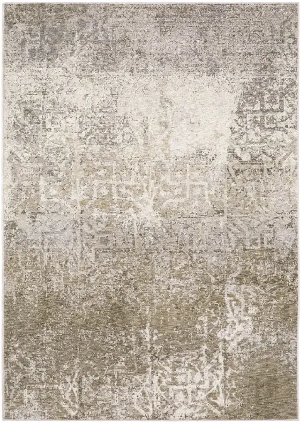10' x 13' Abstract Power Loom Stain Resistant Area Rug - Ivory Gray Tan Brown And Beige
