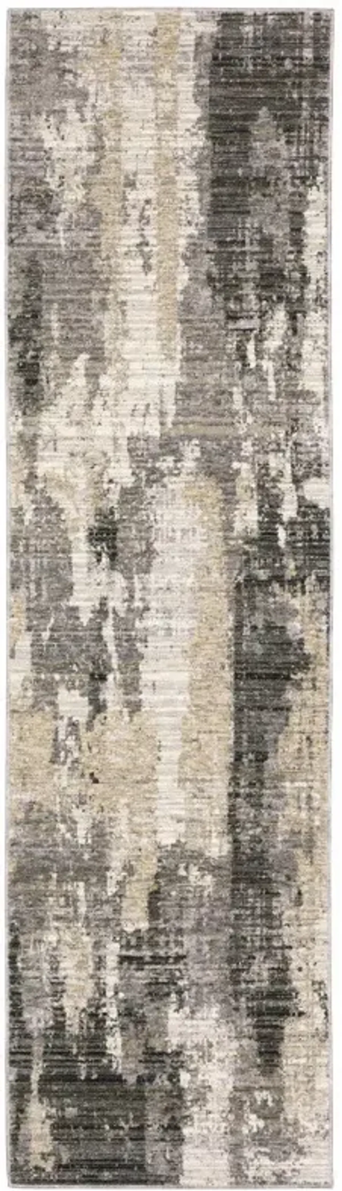 2' x 8' Abstract Power Loom Stain Resistant Runner Rug - Gray Beige Charcoal Brown Tan And Ivory