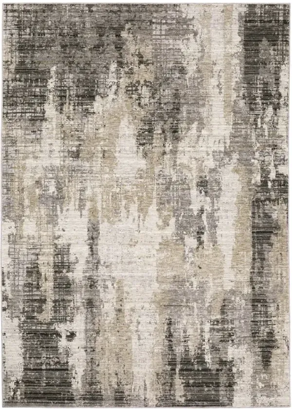 6' x 9' Abstract Power Loom Stain Resistant Area Rug - Gray Beige Charcoal Brown Tan And Ivory