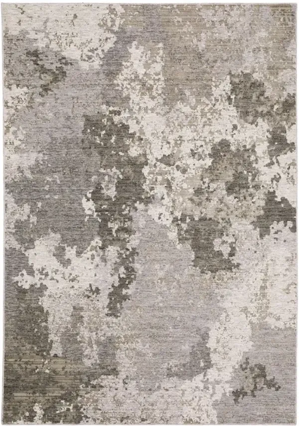 10' x 13' Abstract Power Loom Stain Resistant Area Rug - Gray Ivory Beige Tan Brown And Black