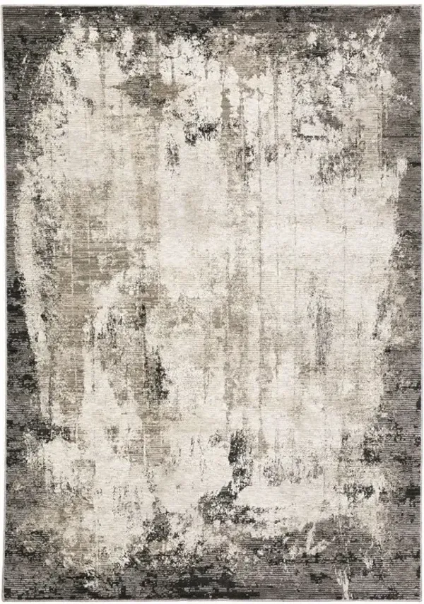 8' x 11' Abstract Power Loom Stain Resistant Area Rug - Gray Ivory Charcoal Tan Black And Beige