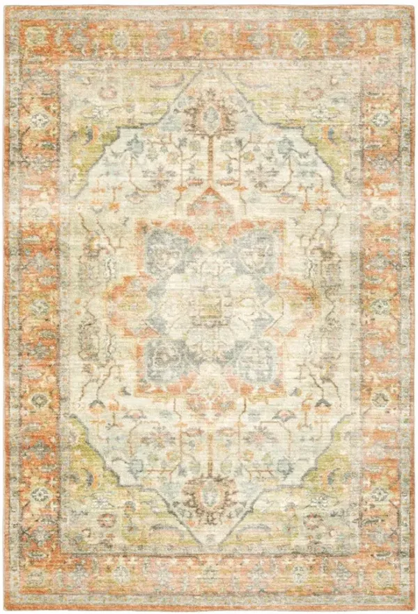 5' x 7' Abstract Power Loom Stain Resistant Area Rug - Orange Silver Gold And Gray