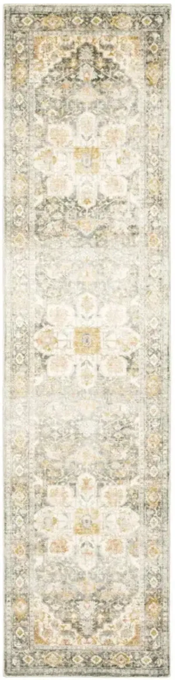 2' x 8' Oriental Power Loom Stain Resistant Runner Rug - Gray And Ivory