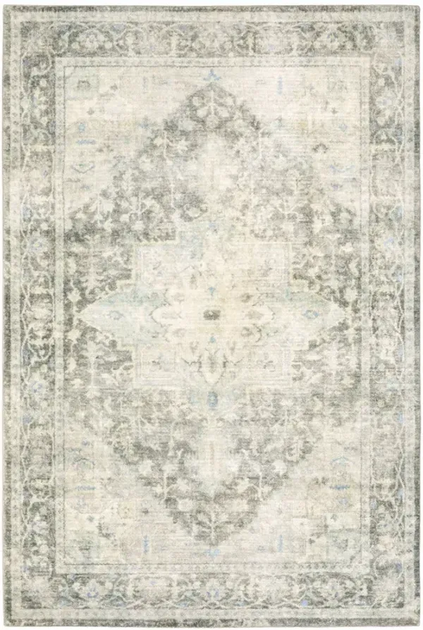 8' x 10' Oriental Power Loom Stain Resistant Area Rug - Gray Ivory And Blue