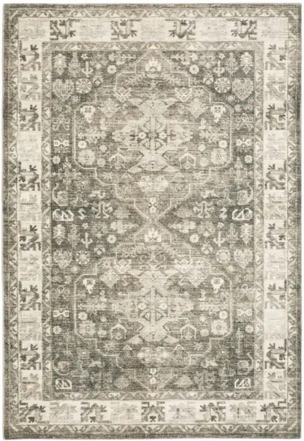 5' x 7' Oriental Power Loom Stain Resistant Area Rug - Gray Ivory Tan And Beige