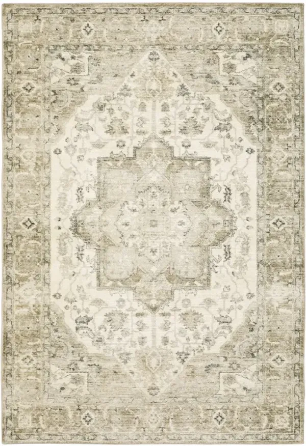 5' x 7' Oriental Power Loom Stain Resistant Area Rug - Tan Ivory Gray And Beige