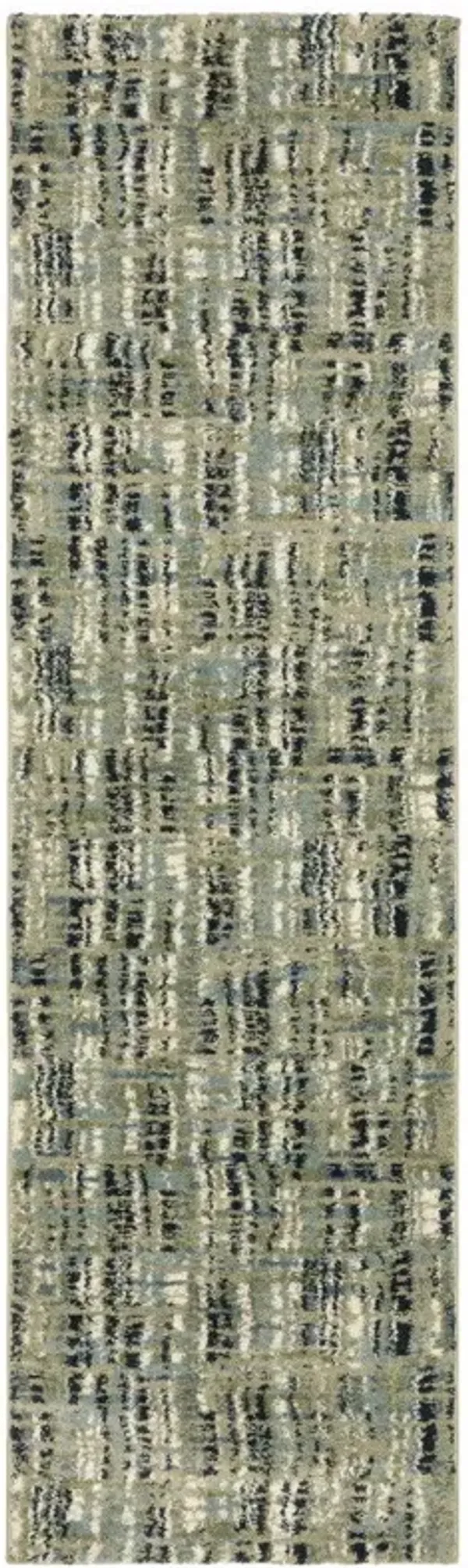 2' x 8' Abstract Power Loom Stain Resistant Runner Rug - Green Blue Ivory Beige And Light Blue