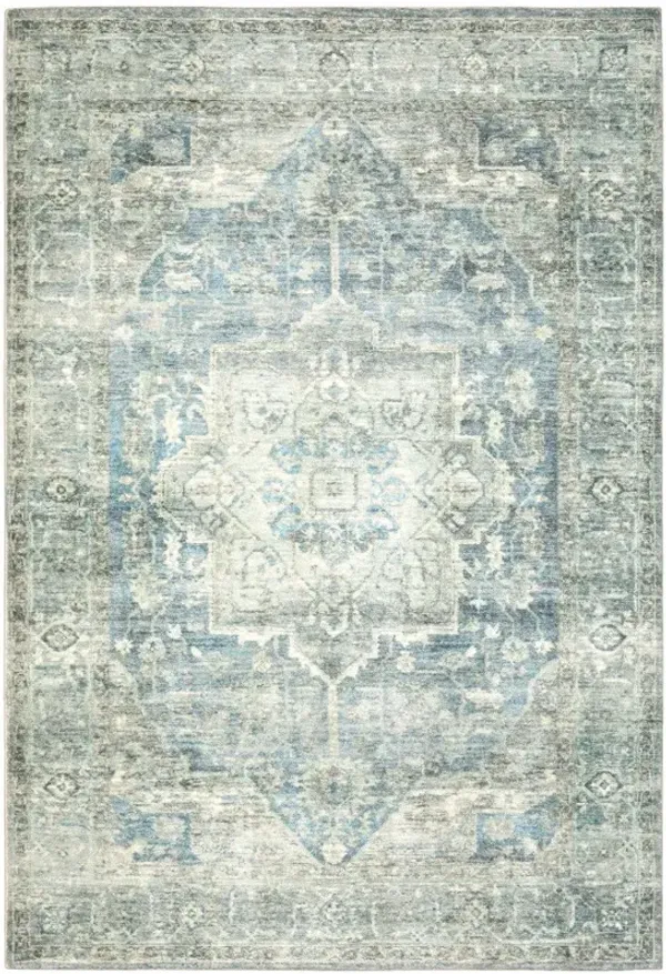 8' x 10' Oriental Power Loom Stain Resistant Area Rug - Gray Blue And Ivory