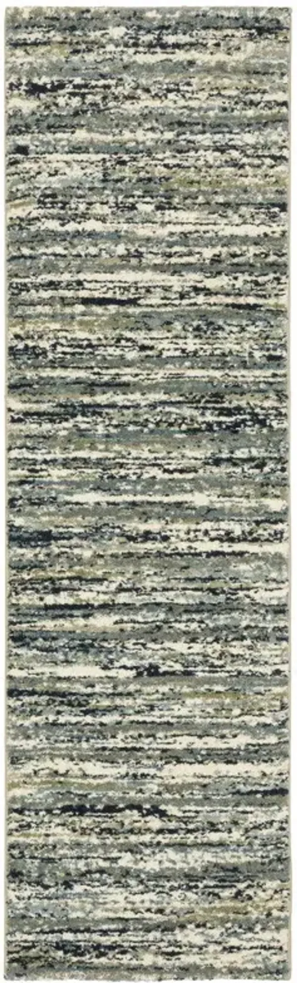 2' x 8' Abstract Power Loom Stain Resistant Runner Rug - Blue Green Light Blue Gray And Ivory