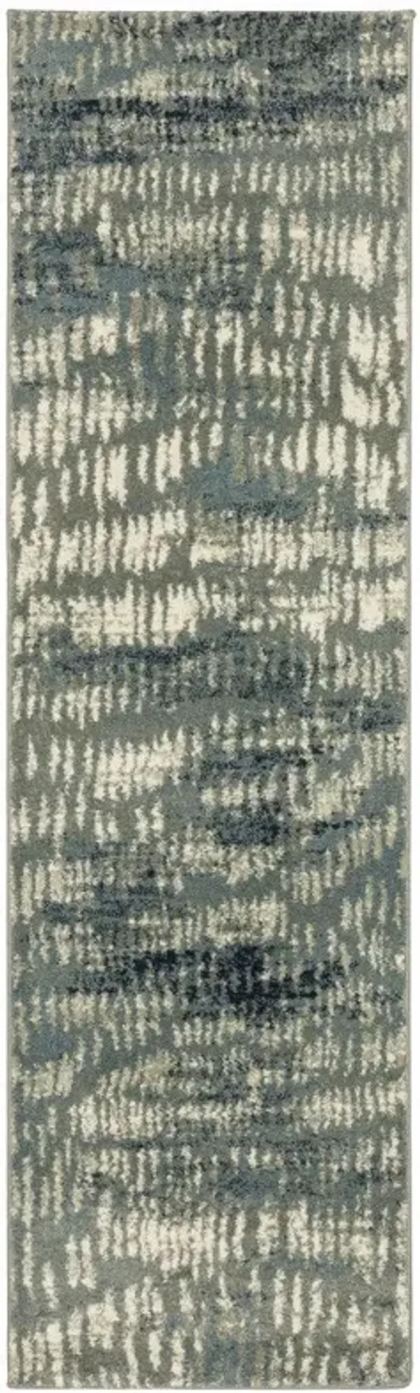 2' x 8' Abstract Power Loom Stain Resistant Runner Rug - Gray Beige Blue And Light Blue