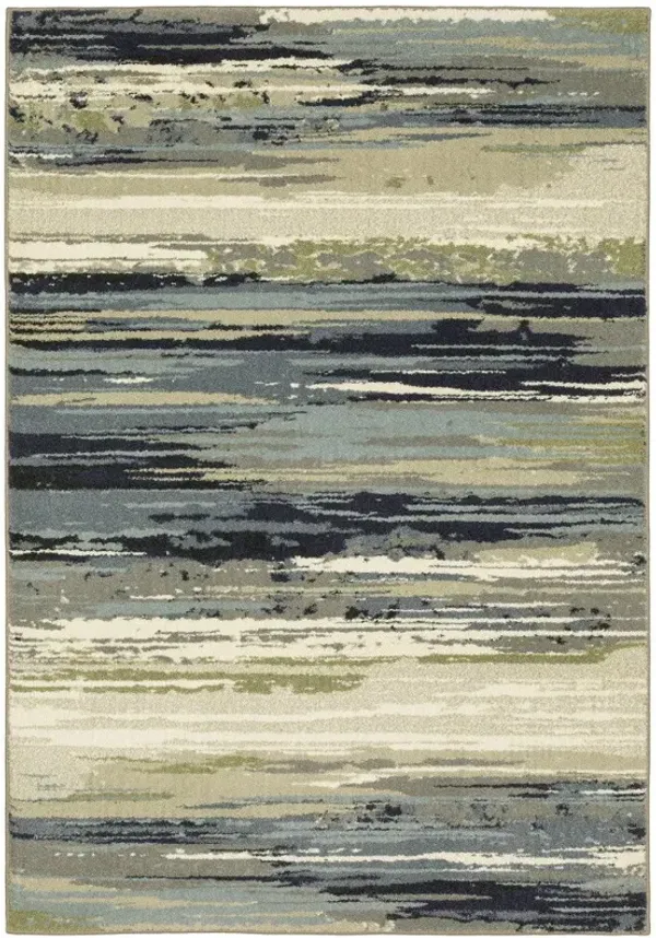 4' x 6' Abstract Power Loom Stain Resistant Area Rug - Blue Green Gray Light Blue And Beige