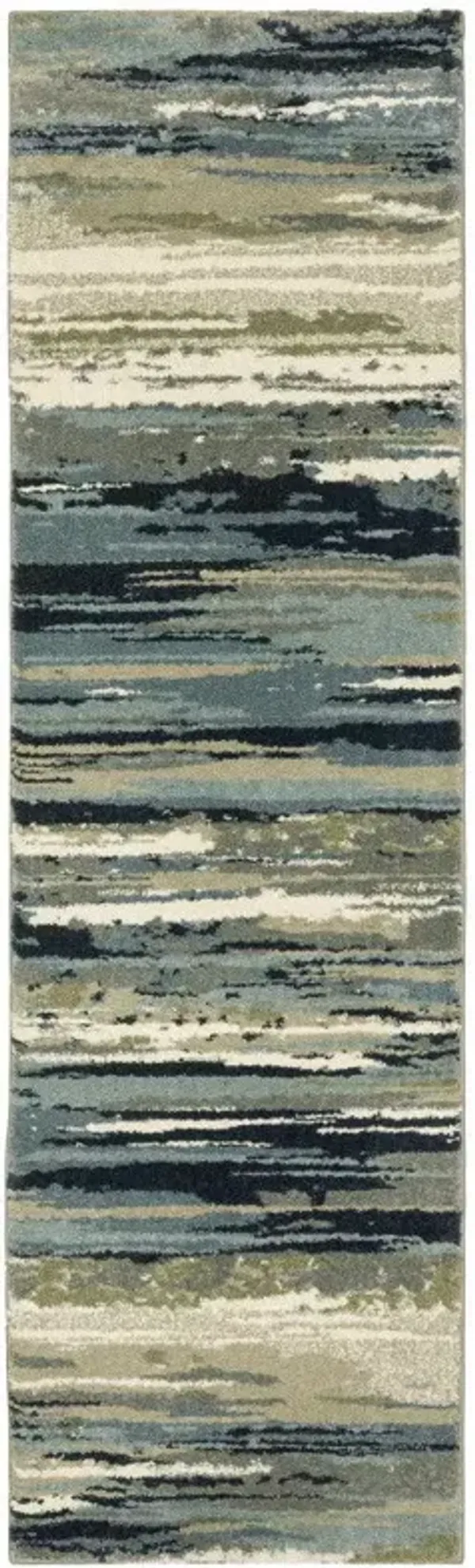 2' x 8' Abstract Power Loom Runner Rug - Blue And Green