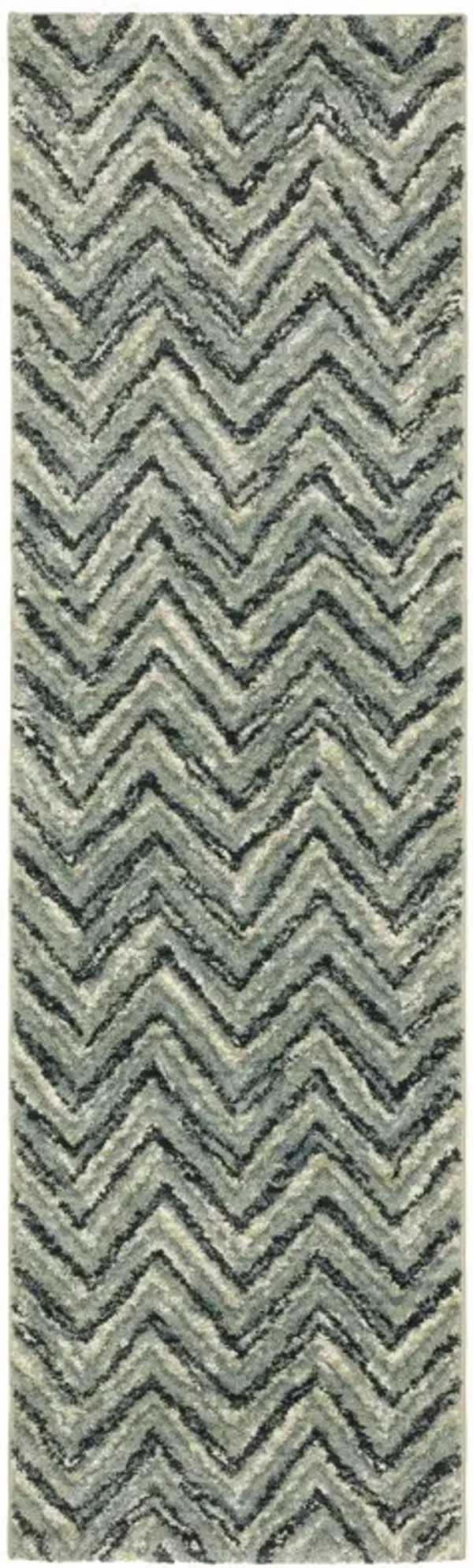 2' x 8' Geometric Power Loom Stain Resistant Runner Rug - Blue Ivory Gray Beige And Light Blue