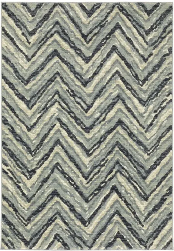 6' x 9' Geometric Power Loom Stain Resistant Area Rug - Blue Ivory Gray Beige And Light Blue