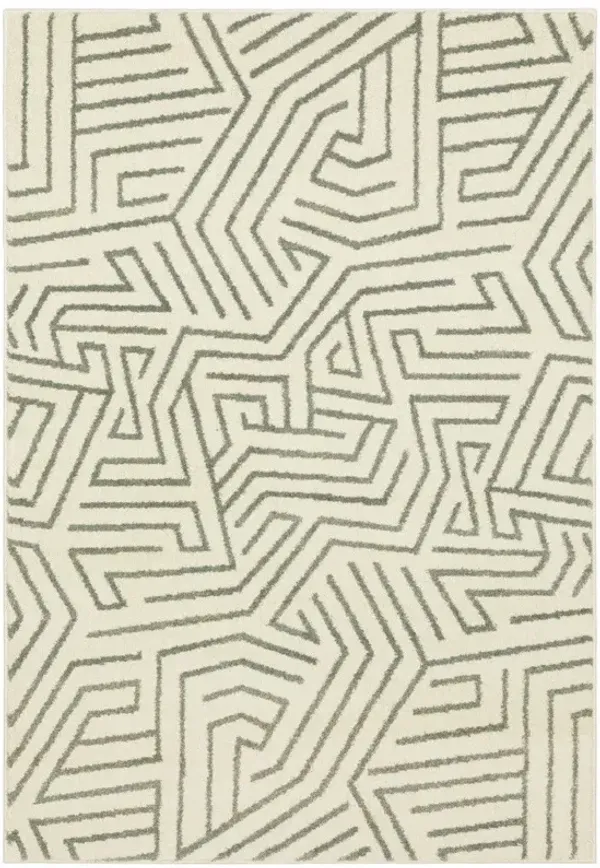 2' x 3' Blue Geometric Power Loom Stain Resistant Area Rug - Beige Gray And Light