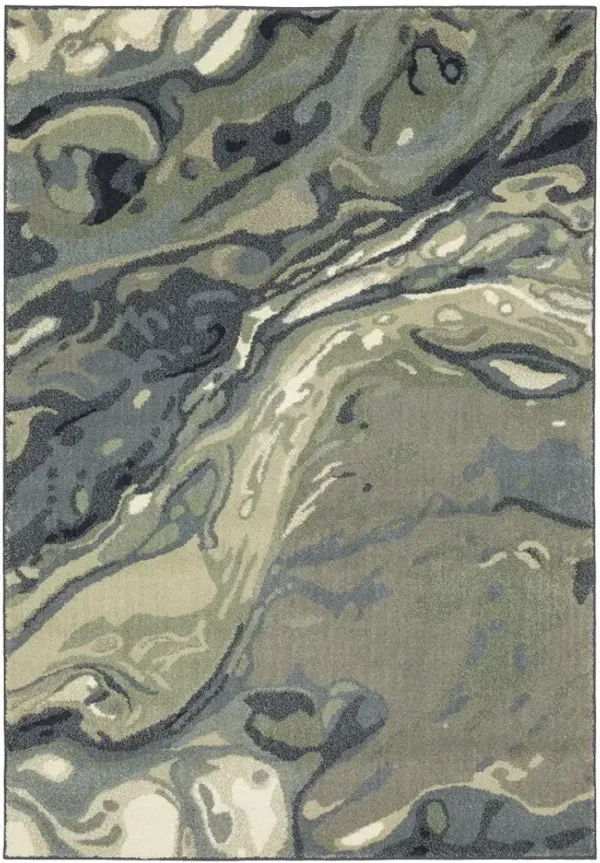 10' x 13' Abstract Power Loom Stain Resistant Area Rug - Blue Green And Gray