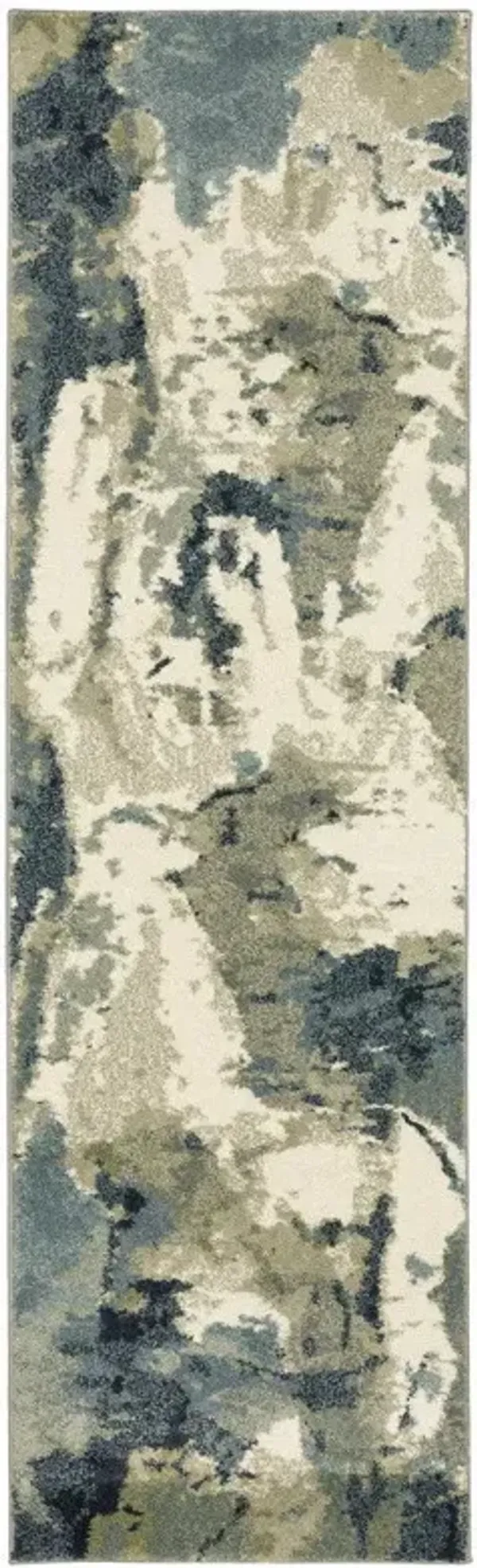 2' x 8' Abstract Power Loom Stain Resistant Runner Rug - Blue Light Blue Gray Sage Beige And Ivory