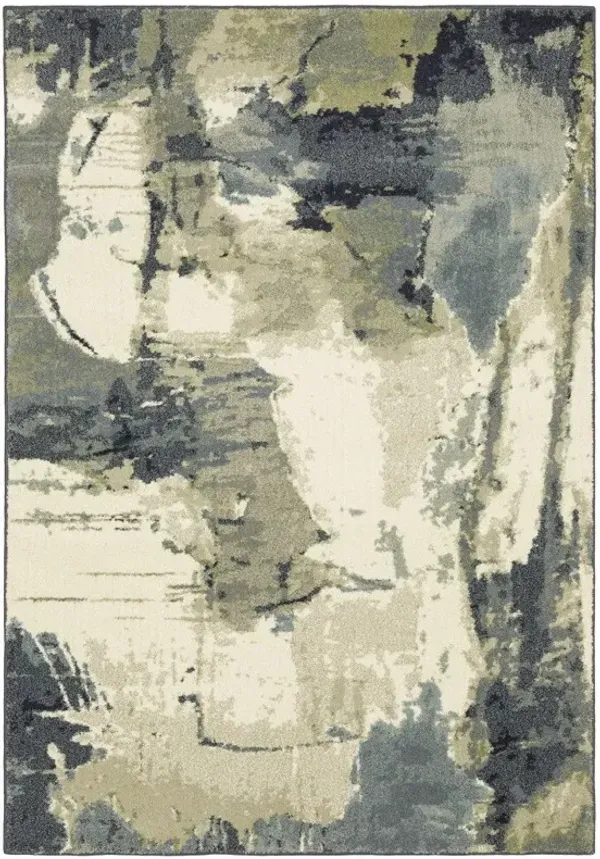 5' x 7' Abstract Power Loom Stain Resistant Area Rug - Blue Light Blue Gray Sage Beige And Ivory