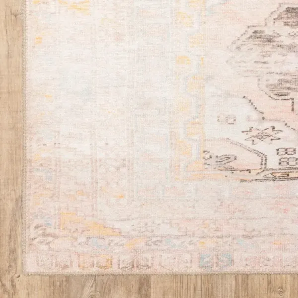 2' x 3' Oriental Power Loom Stain Resistant Area Rug - Pink And Blue