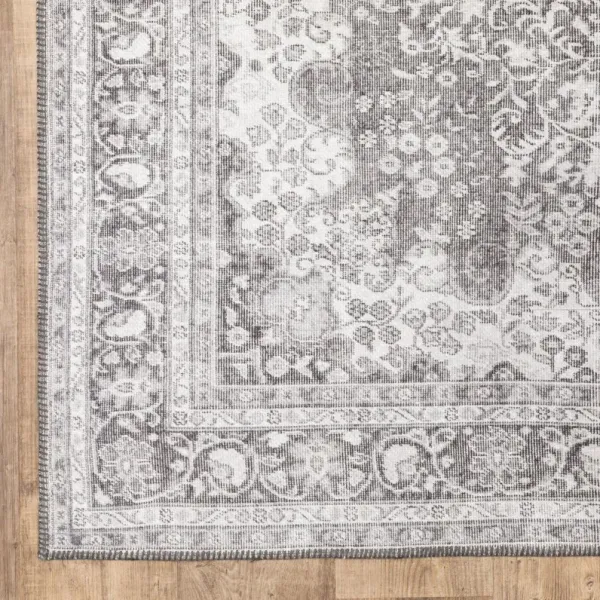 2' x 3' Oriental Power Loom Stain Resistant Area Rug - Gray