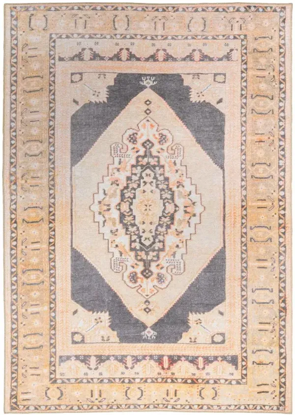7.6' x 9.8' Oriental Power Loom Stain Resistant Area Rug - Grey And Gold