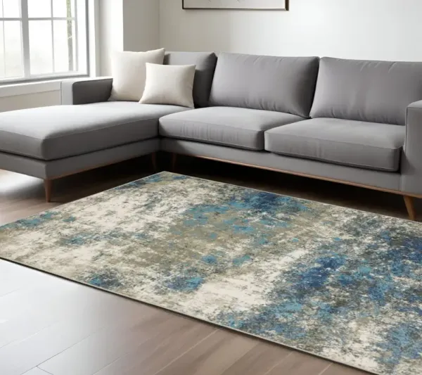 8' x 10' Abstract Power Loom Stain Resistant Area Rug - Blue Gray And Beige