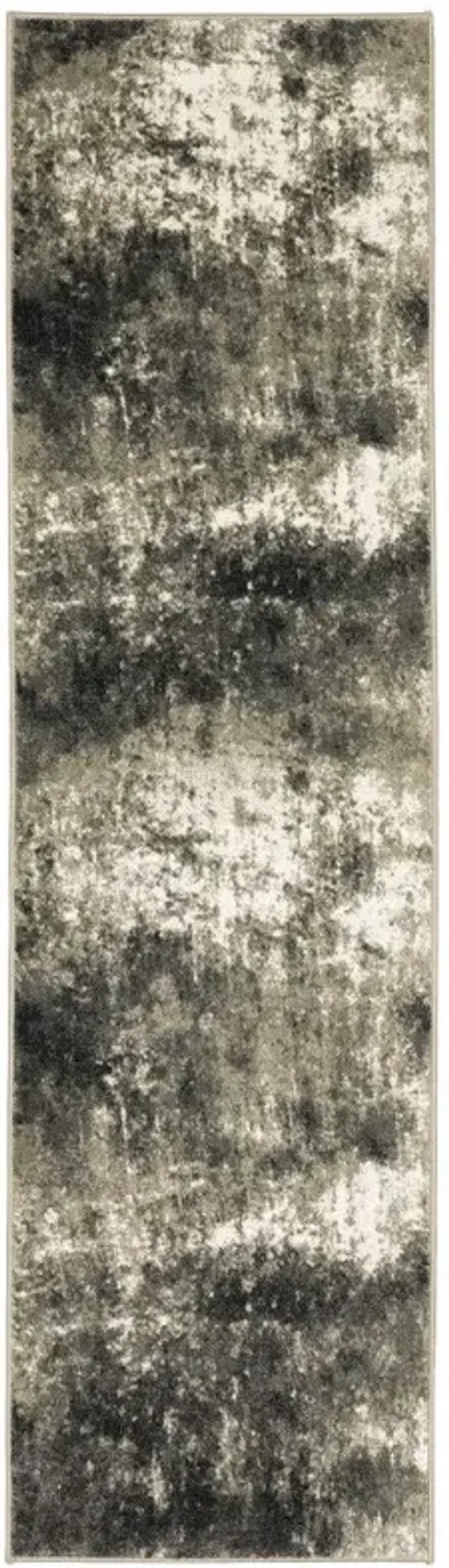 2' x 8' Abstract Power Loom Stain Resistant Runner Rug - Charcoal Gray And Beige