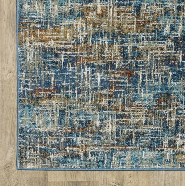 6' x 9' Abstract Power Loom Stain Resistant Area Rug - Blue Teal Gold Rust And Beige