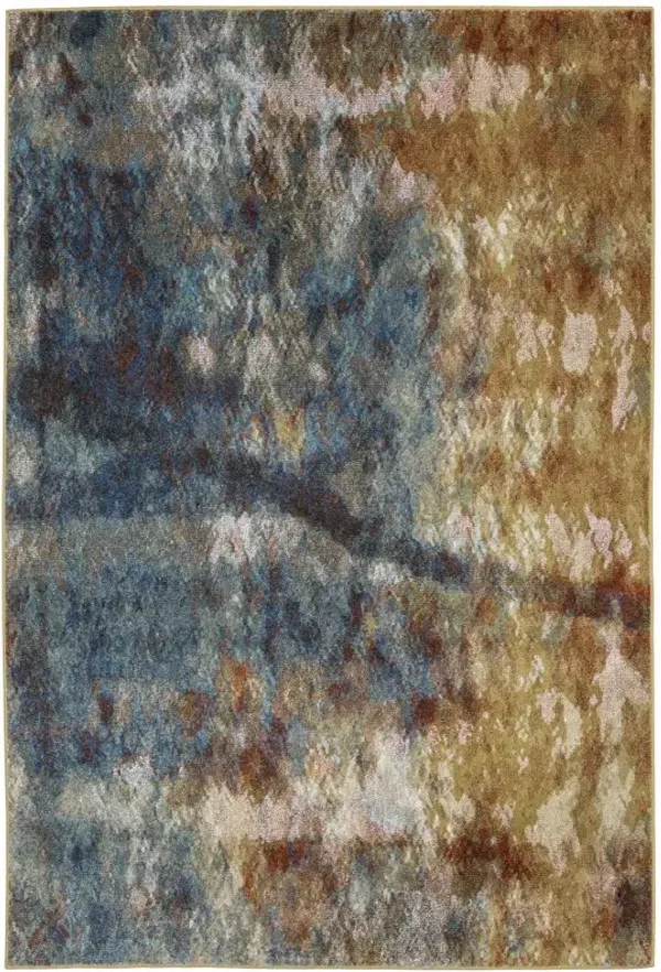 10' x 13' Abstract Power Loom Stain Resistant Area Rug - Blue Gold Teal Rust Gray And Beige
